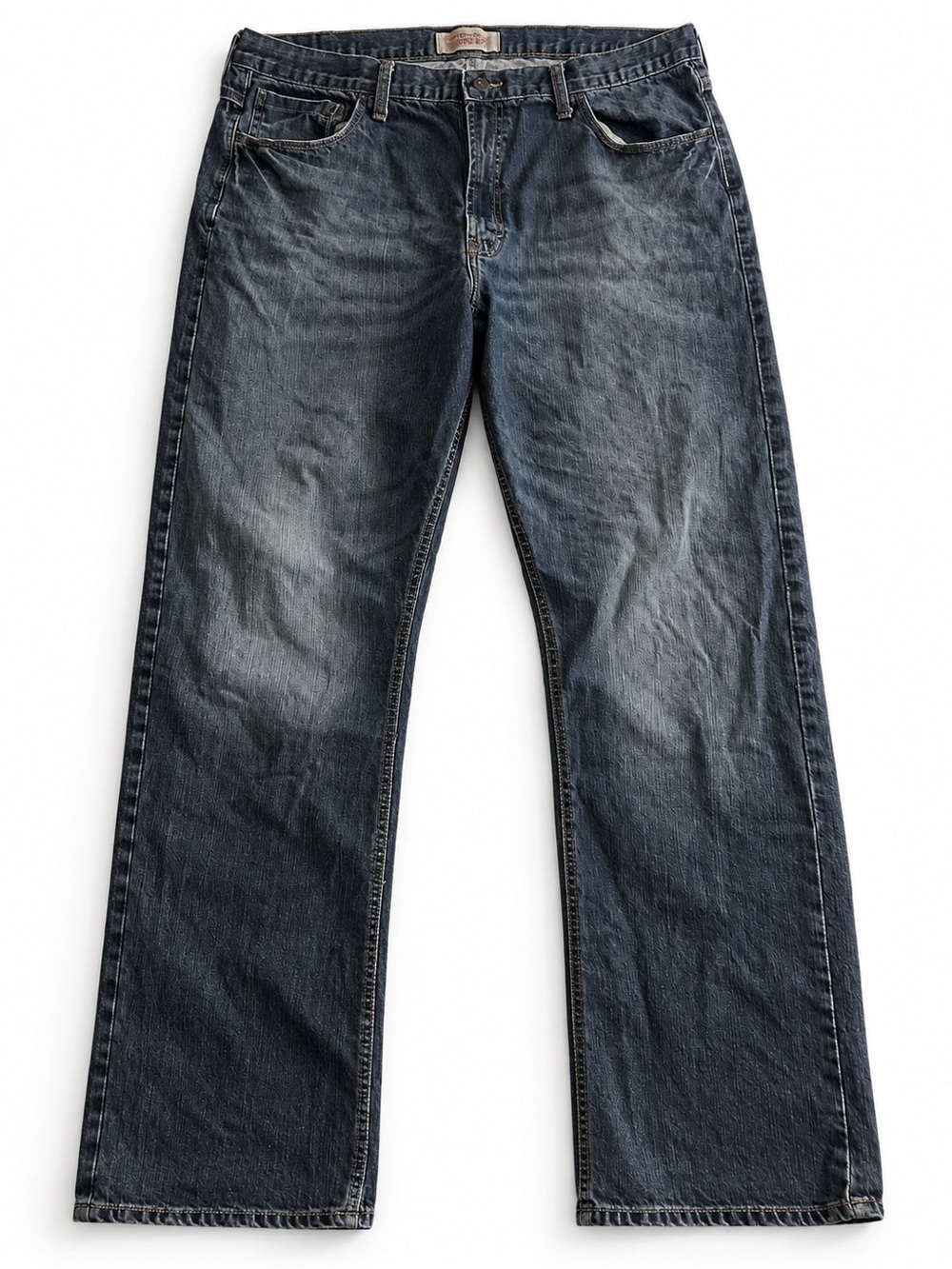 Wrangler Jeans Co Men’s Dark Wash Relaxed Straight Leg Jeans 38x? Distressed Y2K